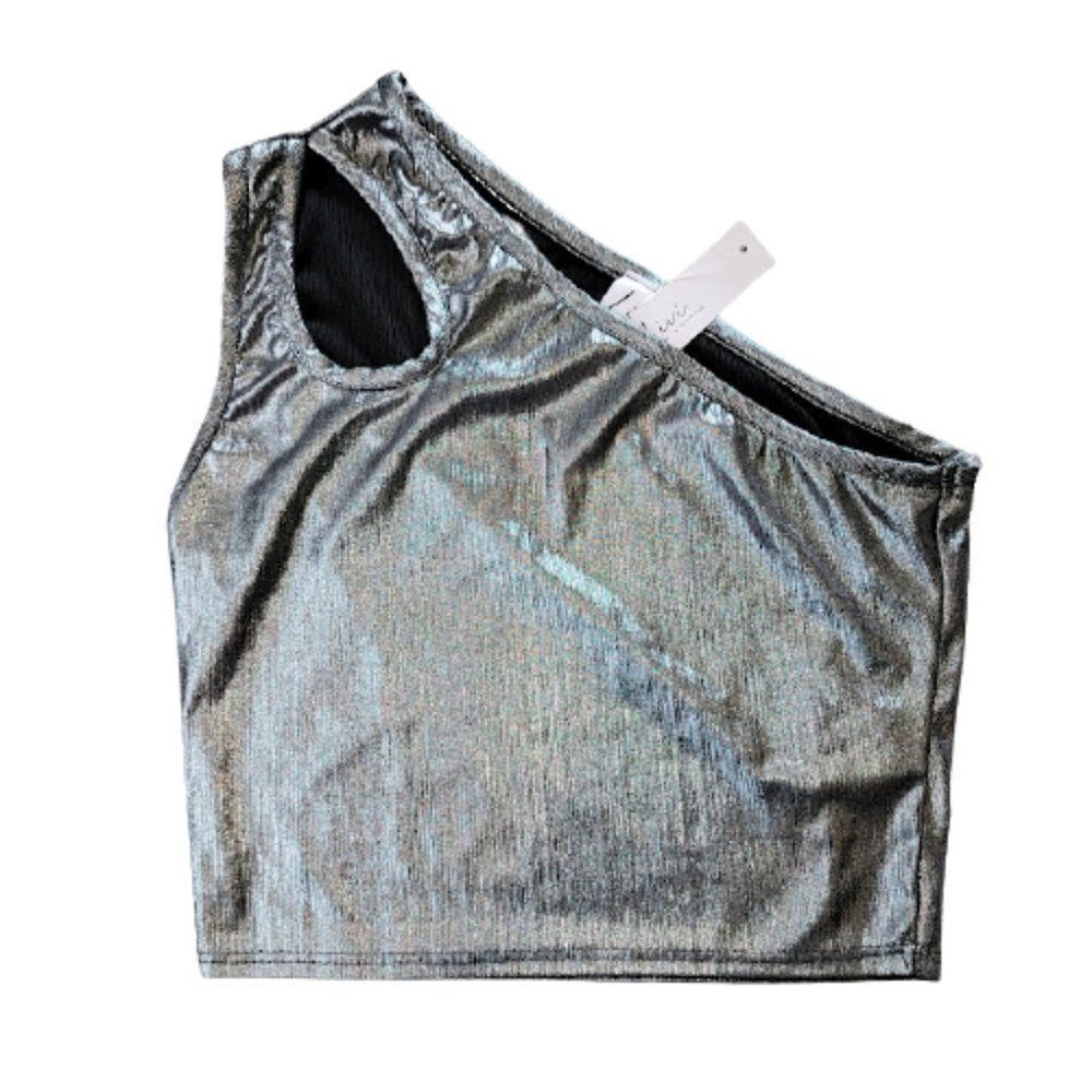 Livi By Olivia Rae Women's Silver Metallic One Shoulder Top Size M